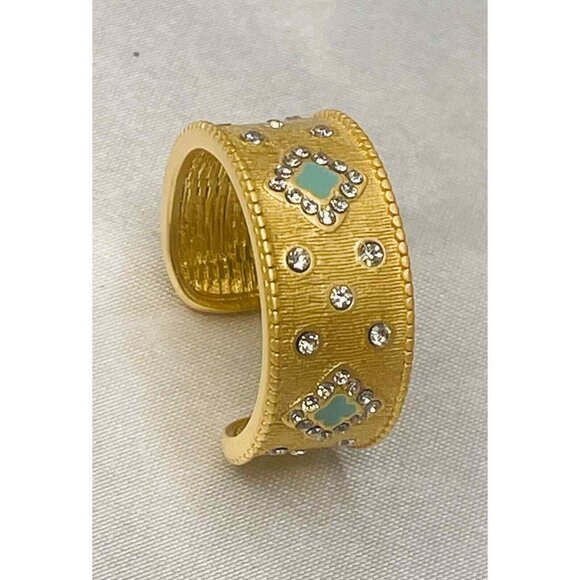 Gold 14k Overlay adjustable ring with crystals and turquoise inlay - Picture 3 of 4
